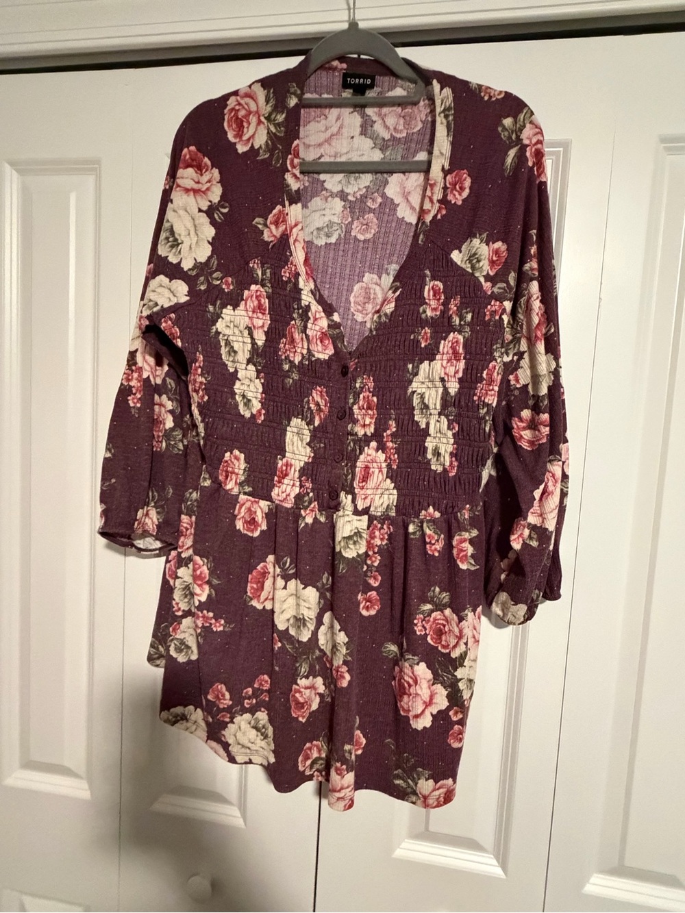 torrid Plum Floral Smocked V-Neck Tunic